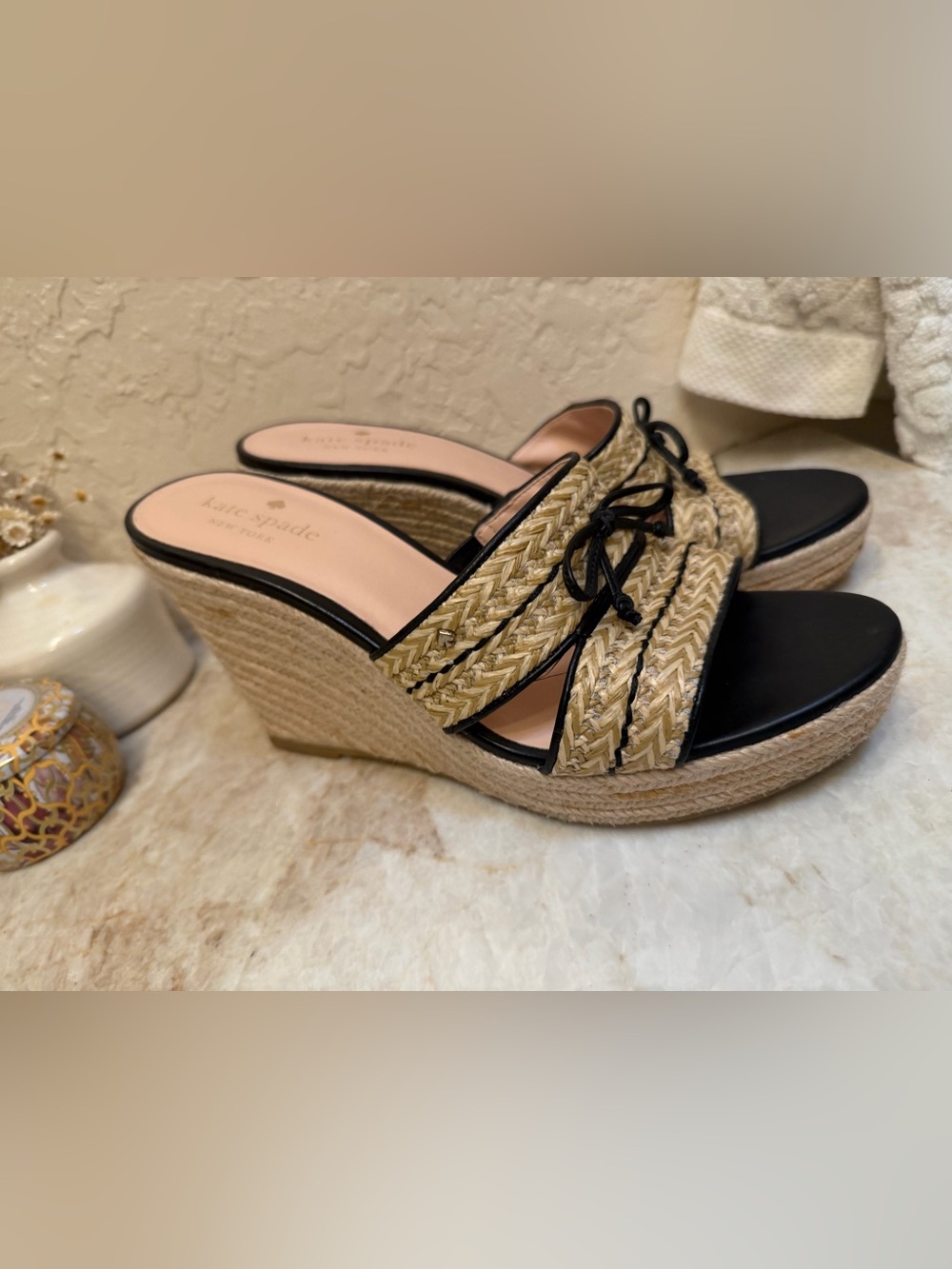 Kate Spade “Tina” Raffia weaved wedge sandals